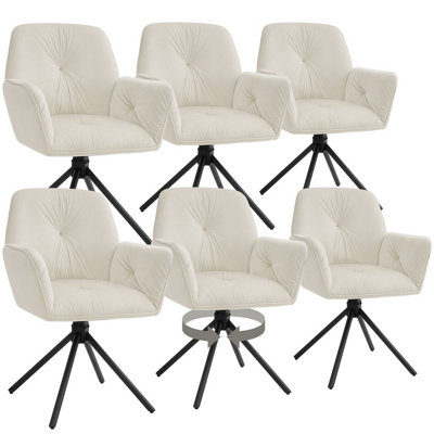 Tectake Set Of 6 Swivel Chair Lenia In Upholstered Velvet Look With Thick Padding  - Velvet Cream/black