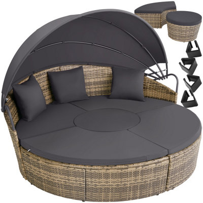 Tectake Sun Lounger SantoriniModular Garden Furniture Set With Shade Canopy Nature from B&Q