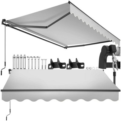Tectake Retractable Awning OrnellaWall Bracket InclEasy AdjustmentAnd Uv Blocking 250 X 200 CmLight Grey from B&Q