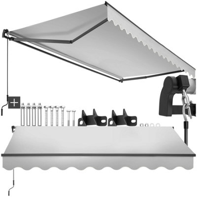 Tectake Retractable Awning OrnellaWall Bracket InclEasy AdjustmentAnd Uv Blocking 300 X 250 CmLight Grey from B&Q