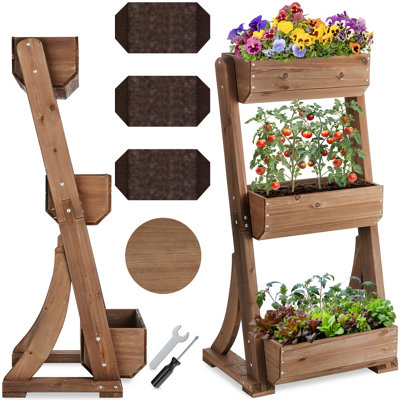 Tectake Vertical Planter Flora In A Rustic Wooden Design With 3 To 5 Tiers And Plant Fleece Included 60 X 49 X 140 CmBrown from B&Q