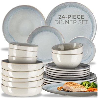 Tectake 24 Pc Dinner Set Mare In Glazed Stoneware For 6 PeopleMicrowave- And Dishwasher-SafeSand from B&Q