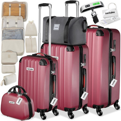 B&Q -  Cleo Hard-Shell Luggage Set With Tsa Lock And Luggage Scale  Burgundy