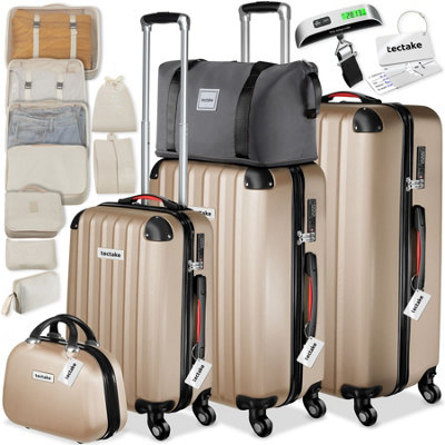 B&Q -  Cleo Hard-Shell Luggage Set With Tsa Lock And Luggage Scale  Champagne