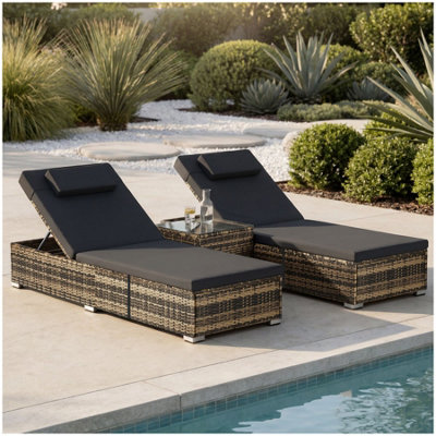 Tectake Carbonera Rattan Double Lounge Chair With TableAdjustable BackrestNature from B&Q