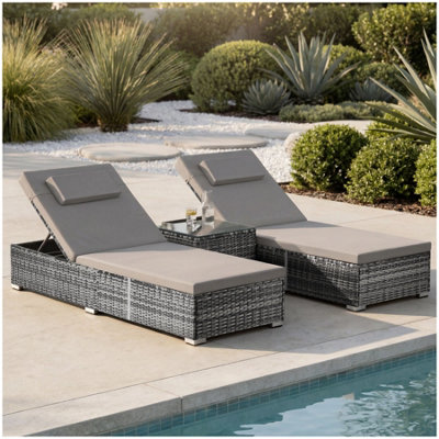 Tectake Carbonera Rattan Double Lounge Chair With TableAdjustable BackrestGrey from B&Q