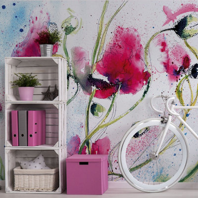 Anaglypta Poppies Watercolour Mural384X260Cm5443-8 from B&Q