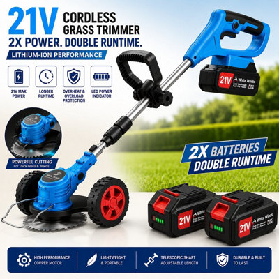  - White Winds Limited 21V Cordless Grass TrimmerWheeled Lawn Edger With 2 Batteries