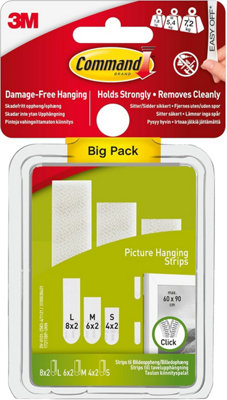 3M Command Command White SmallMediumLarge Picture Hanging Strips Big Pack 17211Bp from B&Q