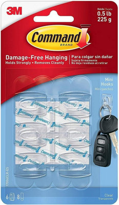 3M Command Command Clip Strips Clear Mini Hooks With Clear Strips17006Clr-P from B&Q