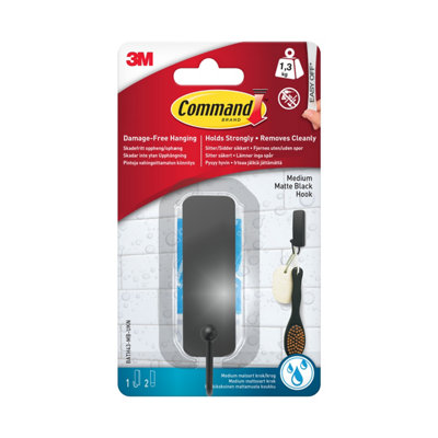 3M Command Medium Bath Adhesive Hook (Holds)1.3Kg Black