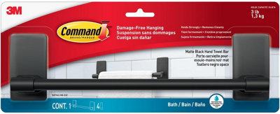 3M Claw Unisex Black Command Bath Matte Hand Towel Bar Bath42-Mb - Image 2