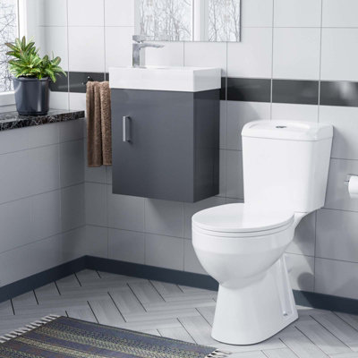 Nes Home Cloakroom Grey 400mm Wall Hung Basin Sink Vanity Unit And Toilet Pan from B&Q