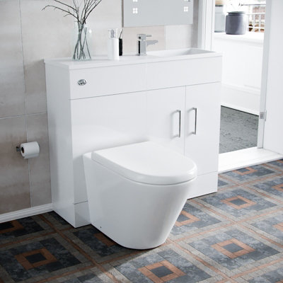 Nes Home White James 1000Mm Slimline Vanity Basin, Wc Unit & Btw Rimless Toilet