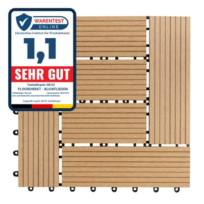 Floordirekt Wpc Decking Tiles Classic Teak 30 X 30 Cm 11 Pieces Low-Maintenance Click Tile Pack For 1 M² from B&Q