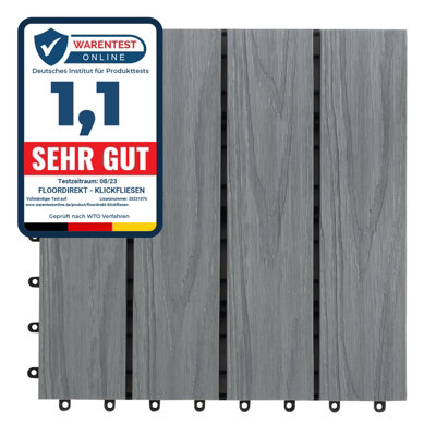 Floordirekt Wpc Decking Tiles Classic Grey 30 X 30 Cm 11 Pieces Durable Click Tile Pack For 1 M² from B&Q