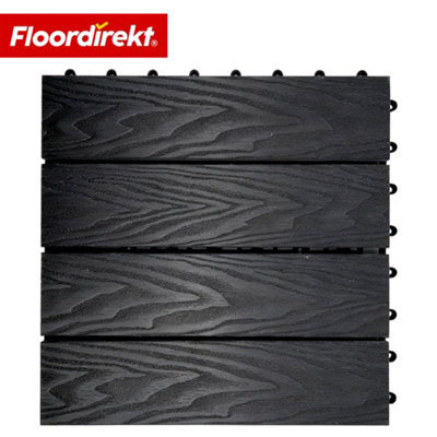 Floordirekt Wpc Deck Tile Noble 3D Black 30 X 30 Cm Weatherproof Textured Click Tile For Patio & Balcony from B&Q