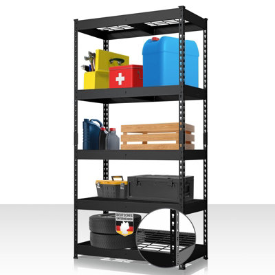 Floordirekt Yukon Rivet Steel Heavy Duty Shelving Unit Metal Boltless Mesh Shelves 250-350Kg Per Shelf 180 X 160 X 60 Cm Black from B&Q
