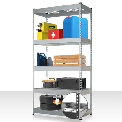 Floordirekt Yukon Rivet Steel Heavy Duty Shelving Unit Metal Boltless Mesh Shelves 250-350Kg Per Shelf 180 X 90 X 60 Cm Galvanised from B&Q