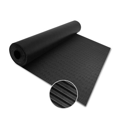 Floordirekt Broad Ribbed Rubber Runner Flooring Roll Black 6 mm Thick Non Slip Weatherproof Sbr Mat For Workshop Garage Outdoor  100 X 800 Cm