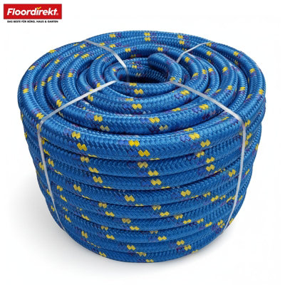 B&Q -  Polypropylene Rope K2 20mm Extra Strong Thick Rope For Marine Outdoor Load Securing Blue Yellow10 M