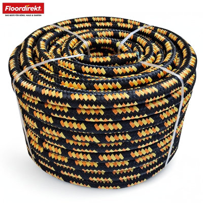 B&Q -  Polypropylene Rope K2 20mm Extra Strong Thick Rope For Marine Outdoor Load Securing Black Orange30 M