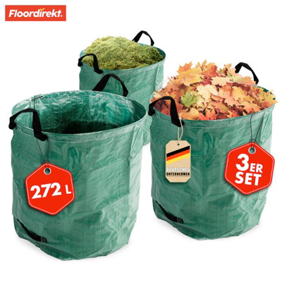 Floordirekt Garden Waste Bags 3 Pack Heavy Duty Reusable Self Standing Leaf Sack For Grass Leaves Green 272L 67 X 76 Cm from B&Q