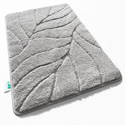 Floordirekt Maris Microfibre Bath Mat Leaf Pattern Non Slip Latex Back Bathroom Rug Silver 80 X 150 Cm from B&Q