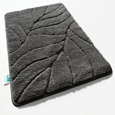 Floordirekt Maris Microfibre Bath Mat Leaf Pattern Non Slip Latex Back Bathroom Rug Dark Grey 80 X 150 Cm from B&Q