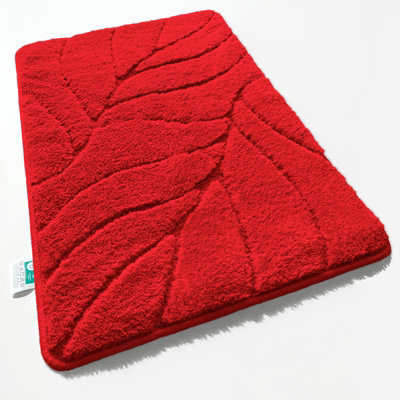 Floordirekt Maris Microfibre Bath Mat Leaf Pattern Non Slip Latex Back Bathroom Rug Red 80 X 150 Cm from B&Q