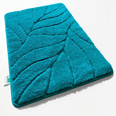 Floordirekt Maris Microfibre Bath Mat Leaf Pattern Non Slip Latex Back Bathroom Rug Turquoise 50 X 80 Cm from B&Q