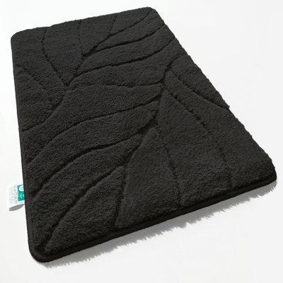 Floordirekt Maris Microfibre Bath Mat Leaf Pattern Non Slip Latex Back Bathroom Rug Black 80 X 150 Cm from B&Q