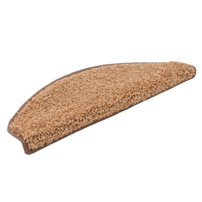Floordirekt Barcelona Self Adhesive Edged Soft Shaggy Stair Tread Mat For Indoor Stairs Semicircular Brown 23.5 X 65 Cm from B&Q