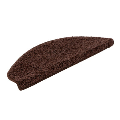 Floordirekt Barcelona Self Adhesive Edged Soft Shaggy Stair Tread Mat For Indoor Stairs Semicircular Brown 23.5 X 65 Cm from B&Q