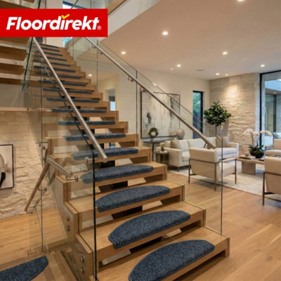 Floordirekt Madrid Self Adhesive Soft Shaggy Stair Tread Mat For Indoor Stairs Semicircular Black 23.5 X 65 Cm from B&Q