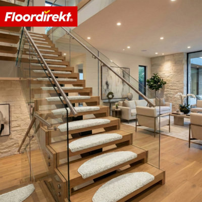 Floordirekt Madrid Self Adhesive Soft Shaggy Stair Tread Mat For Indoor Stairs Semicircular Cream 23.5 X 65 Cm from B&Q
