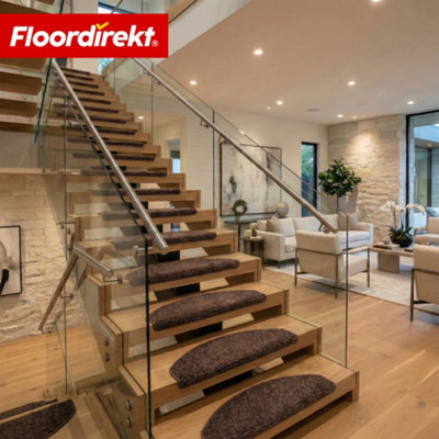 Floordirekt Madrid Self Adhesive Soft Shaggy Stair Tread Mat For Indoor Stairs Semicircular Brown 23.5 X 65 Cm from B&Q