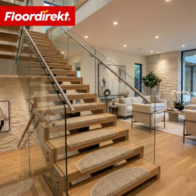 Floordirekt Madrid Self Adhesive Soft Shaggy Stair Tread Mat For Indoor Stairs Semicircular Beige 23.5 X 65 Cm from B&Q