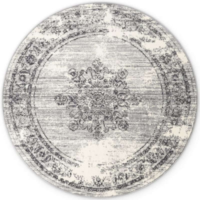 The Rugs Gloria Round Rug Lydia Vintage Oriental Short Pile In Grey from B&Q