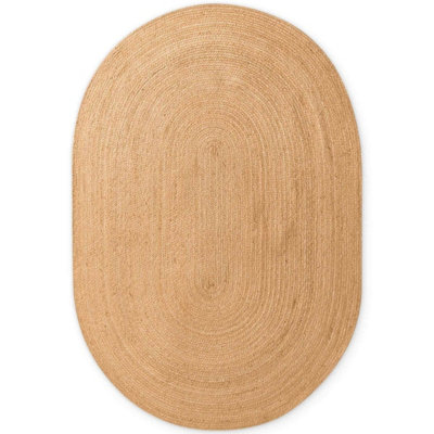 B&Q -  Rangpur Braided Jute Rug Hand Woven Oval Natural Rug And Runner