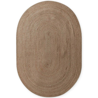 B&Q -  Rangpur Braided Jute Rug And Runner Hand Woven Oval Natural Rug In Brown