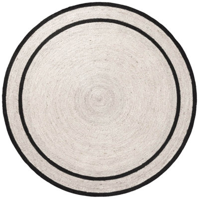 The Rugs Braided Handwoven Lina Jute Round Rug Reversible Cream Black from B&Q