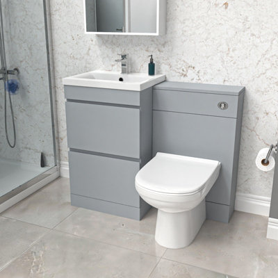 Nes Home Matte Grey Freestanding 500mm 2 Drawers VanityWc Unit & Btw Toilet from B&Q