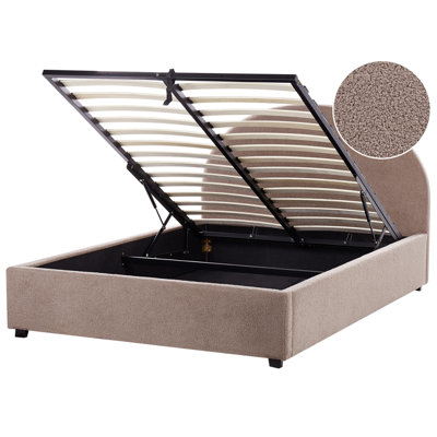 Beliani Ottoman Bed Boucle Vaucluse 140 X 200 Cm (Eu Double) Taupe from B&Q