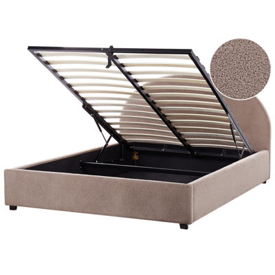 Beliani Ottoman Bed Boucle Vaucluse 160 X 200 Cm (Eu King Size) Taupe from B&Q