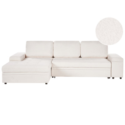 Beliani Corner Sofa Bed 3 Seater Hrisey Boucle White With Storage Right Hand from B&Q