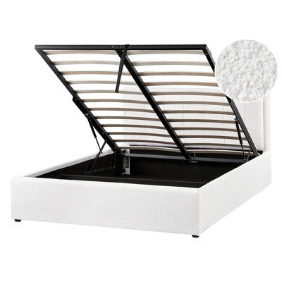 Beliani Ottoman Bed Montlaur Boucle White 140 X 200 Cm (Eu Double) from B&Q