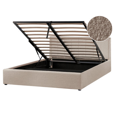 Beliani Ottoman Bed Boucle Montlaur 160 X 200 Cm (Eu King Size) Taupe from B&Q