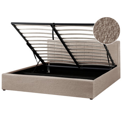 Beliani Ottoman Bed Boucle Montlaur 180 X 200 Cm (Eu Super King) Taupe from B&Q