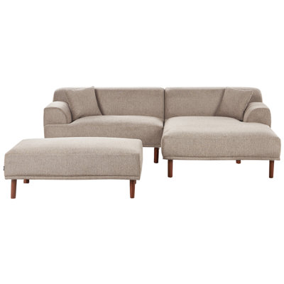 Beliani Corner Sofa 3 Seater Holt Fabric Taupe With Ottoman Left Hand from B&Q